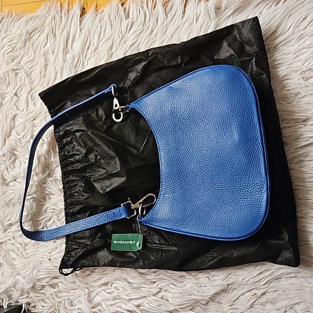 Blue leather handbag